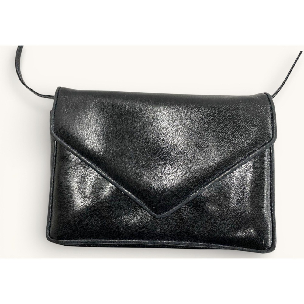 Bottega Veneta Vintage Envelope Crossbody Bag Black Leather Italy Authentic